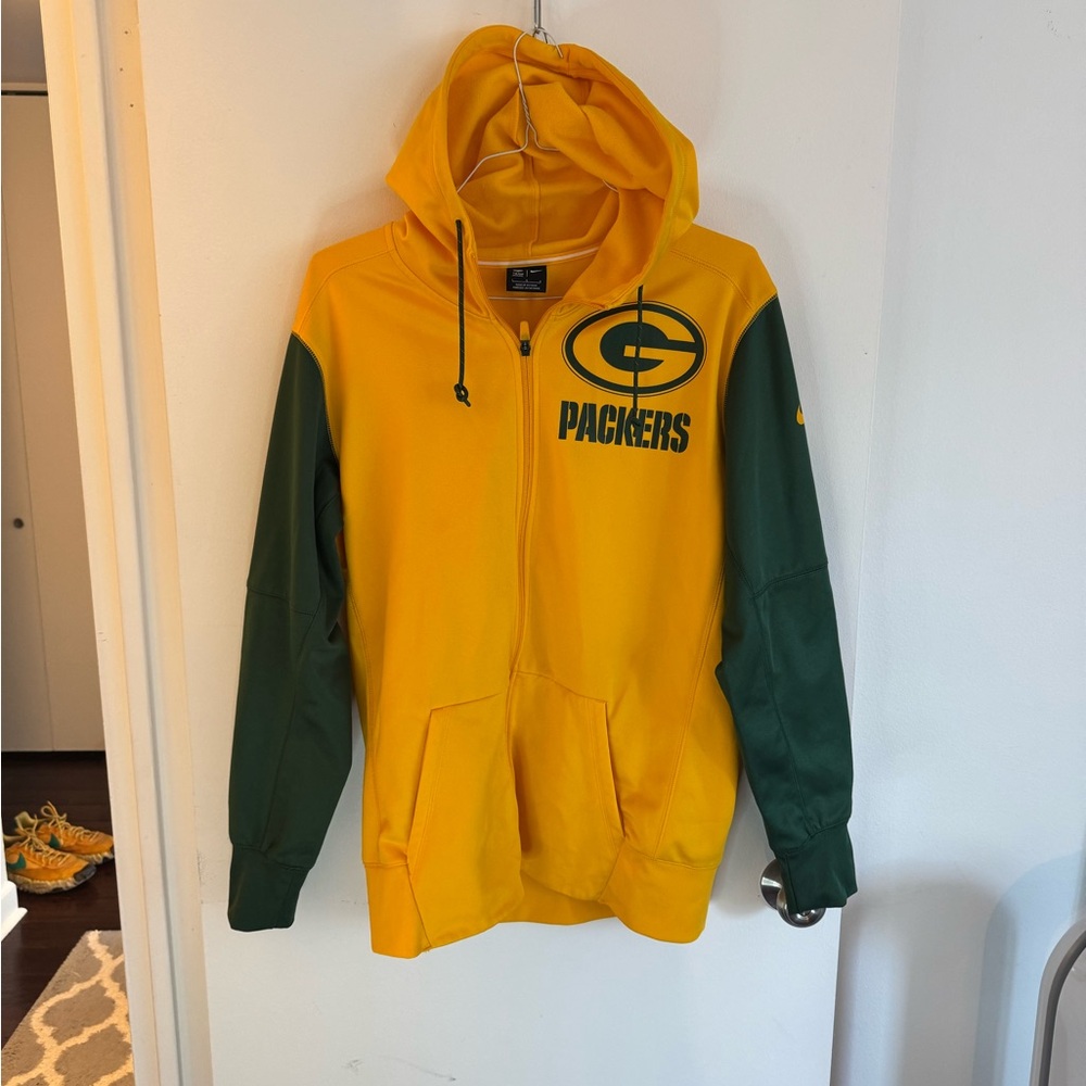 Nike Green Bay Packers Yellow and Green Hoodie Large